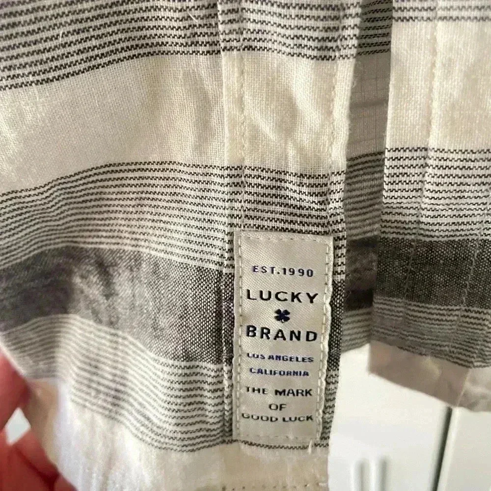 Lucky Brand Men’s Gray & White Striped Linen Shirt SZ XXL - Picture 3 of 8